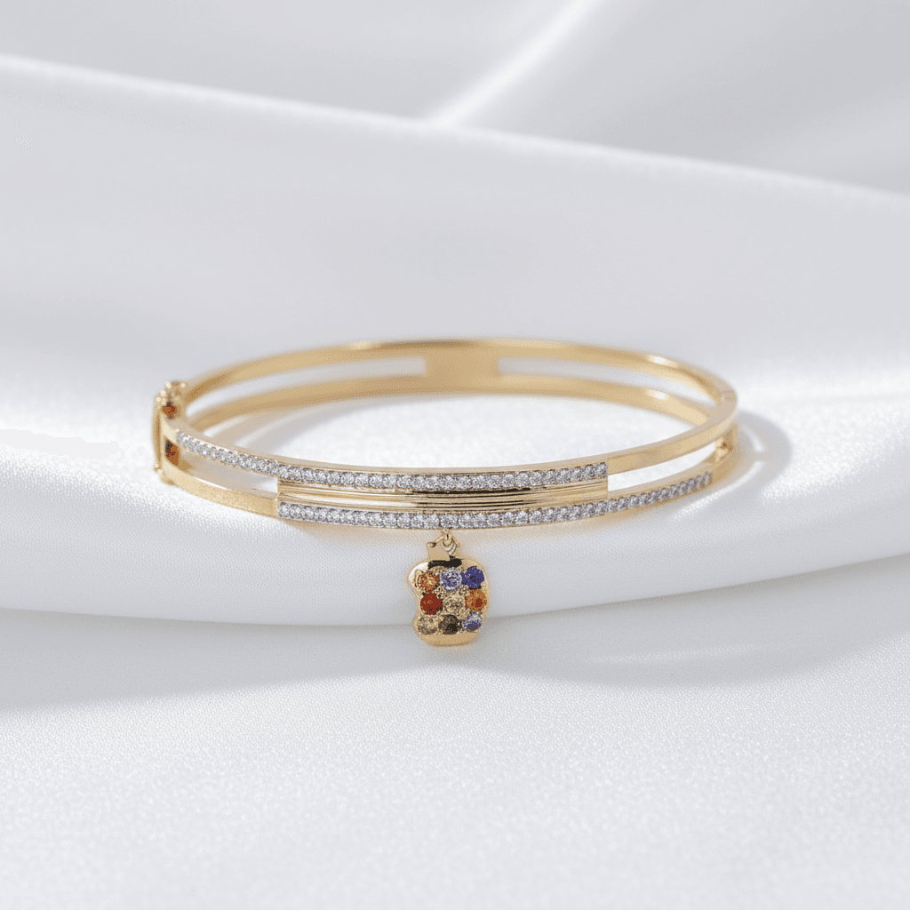 Rainbow Bear Charm Diamond Bangle — SK009