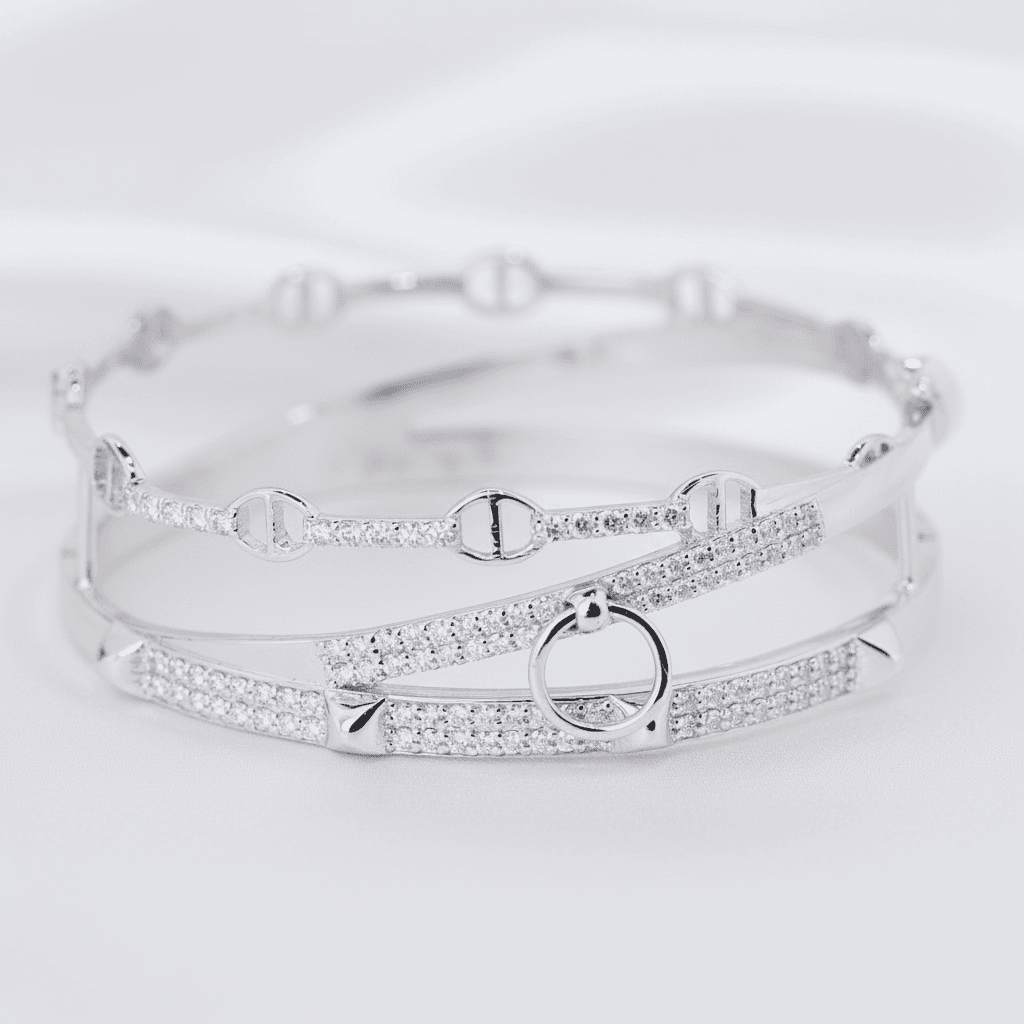 White Gold Chain Link Diamond Bangle Set — SK014