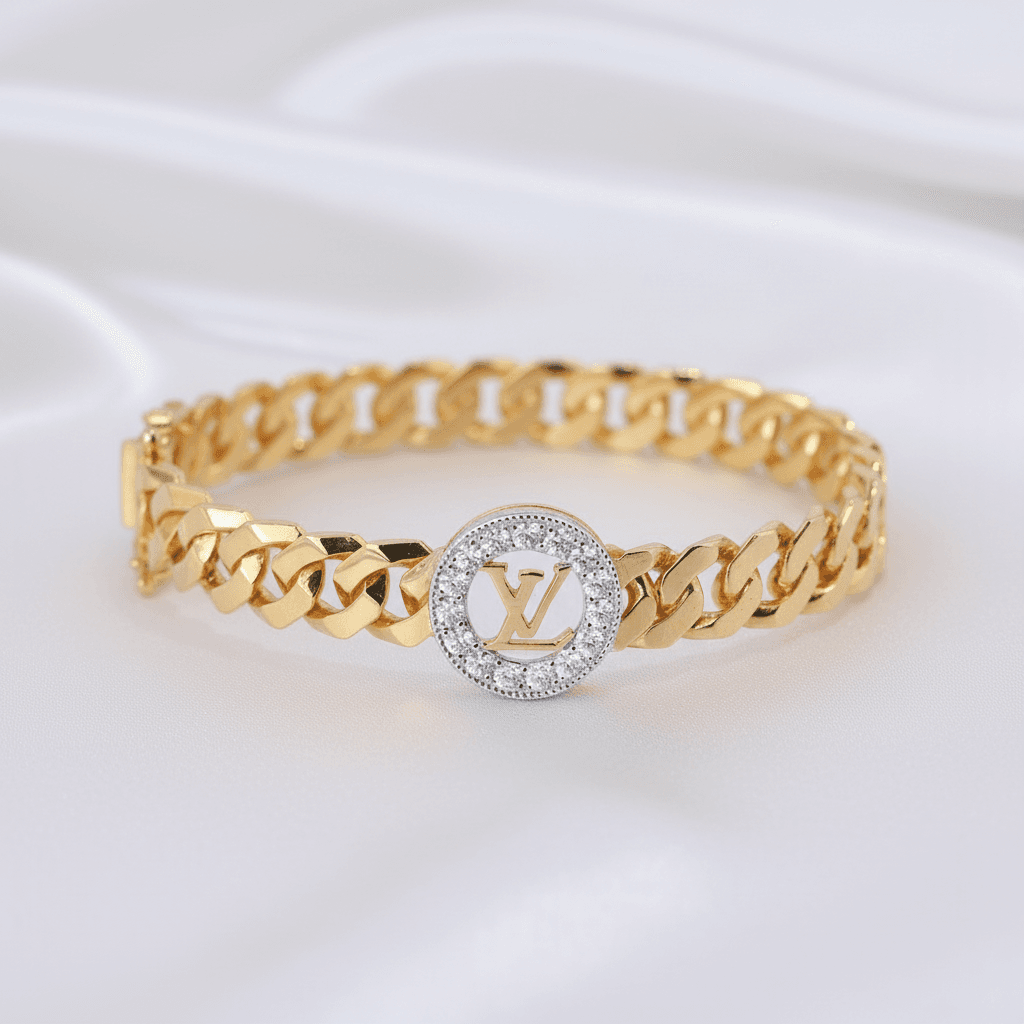 Gold Cuban Link Diamond Bangle — SK015