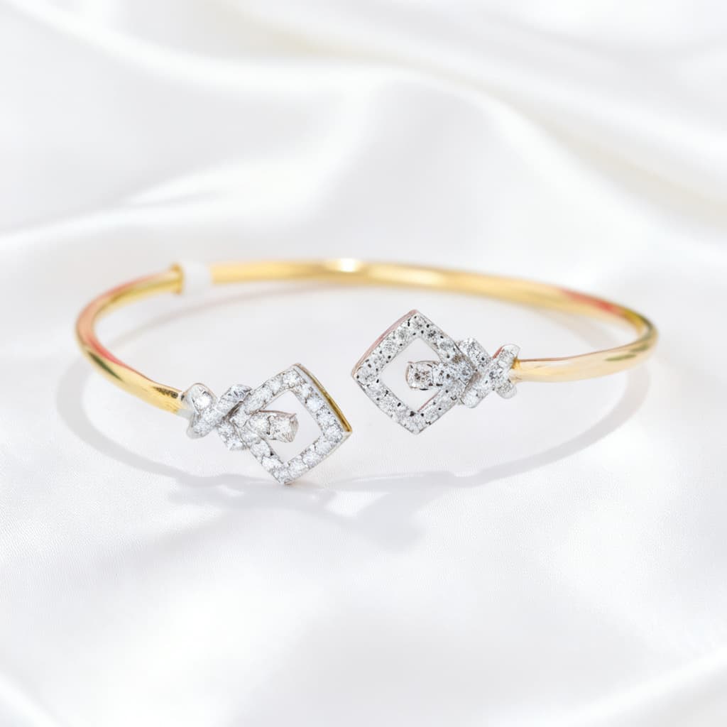 Gold Double Square Diamond Open Cuff Bangle — SK018