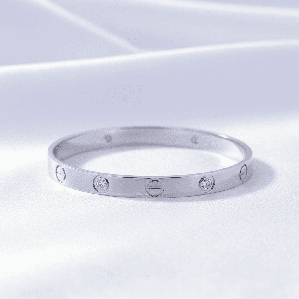 White Gold Love Diamond Bangle — SK022