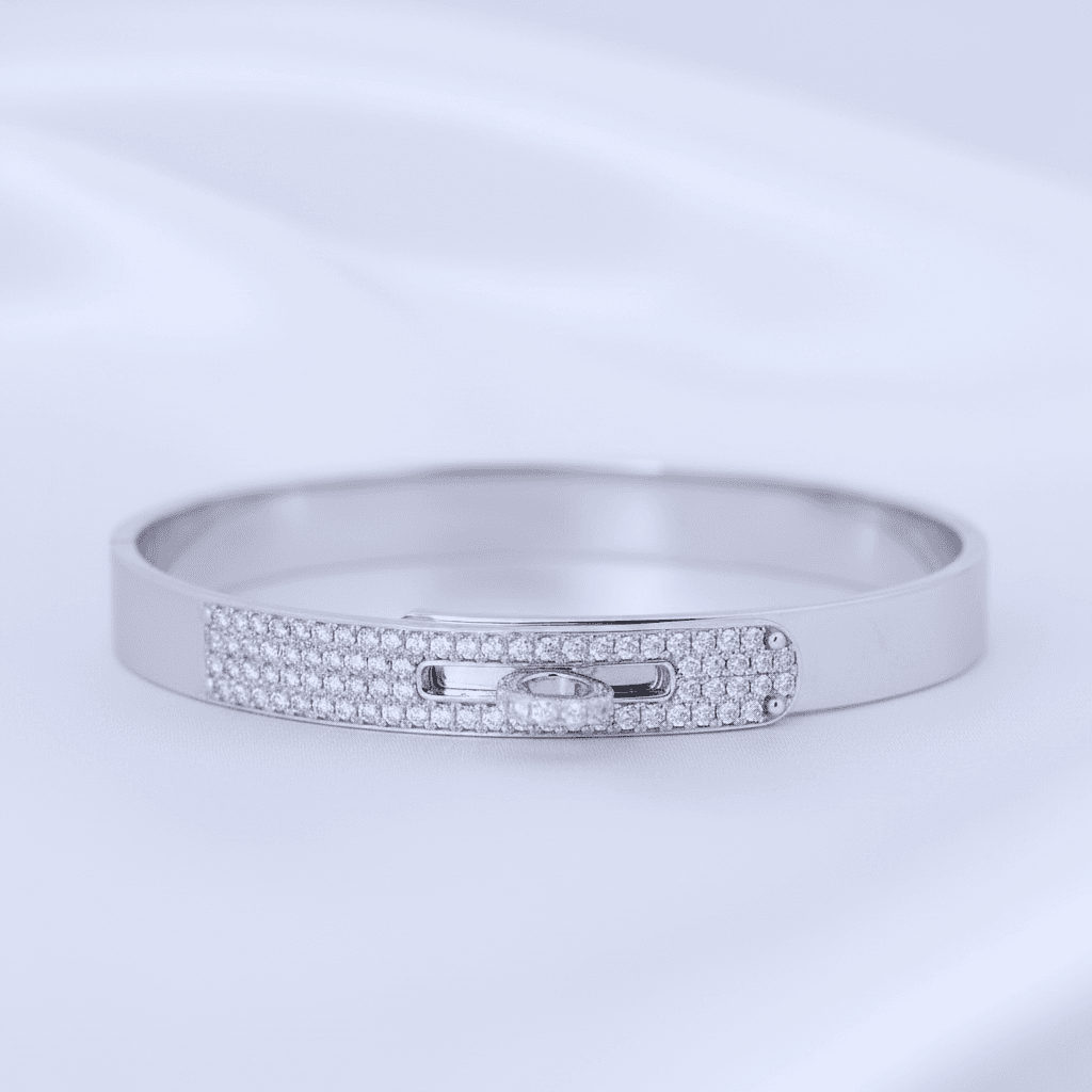 White Gold Sliding Diamond Bangle — SK023