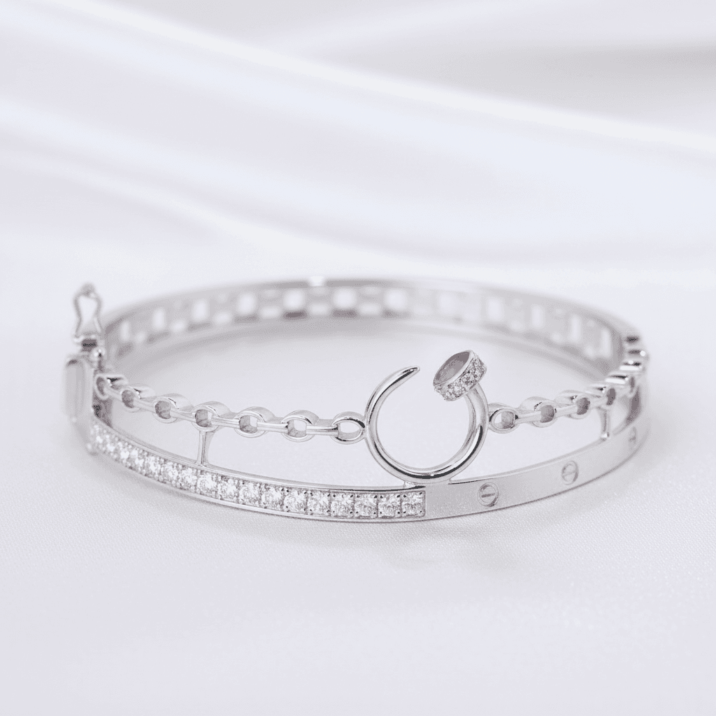 White Gold Layered Diamond Bangle Set — SK025