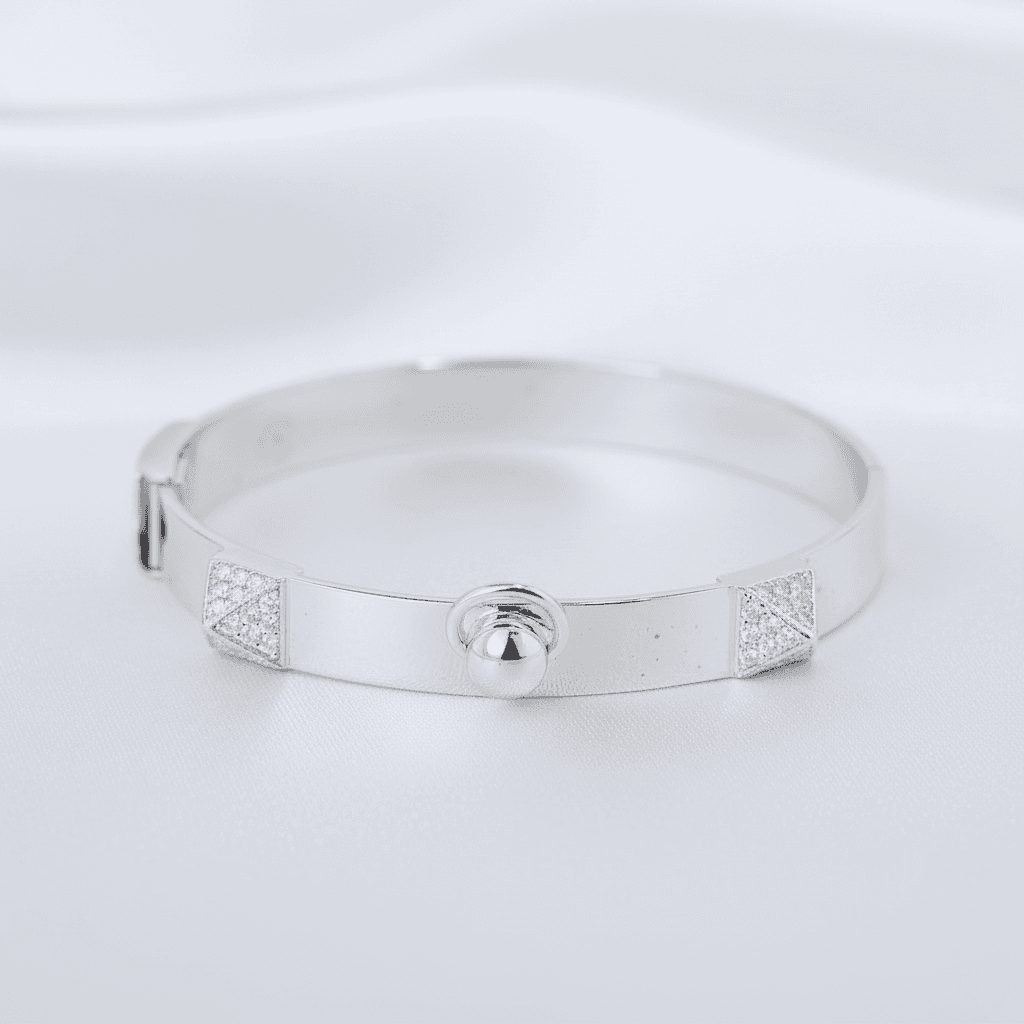 White Gold Pyramid Station Diamond Bangle — SK027