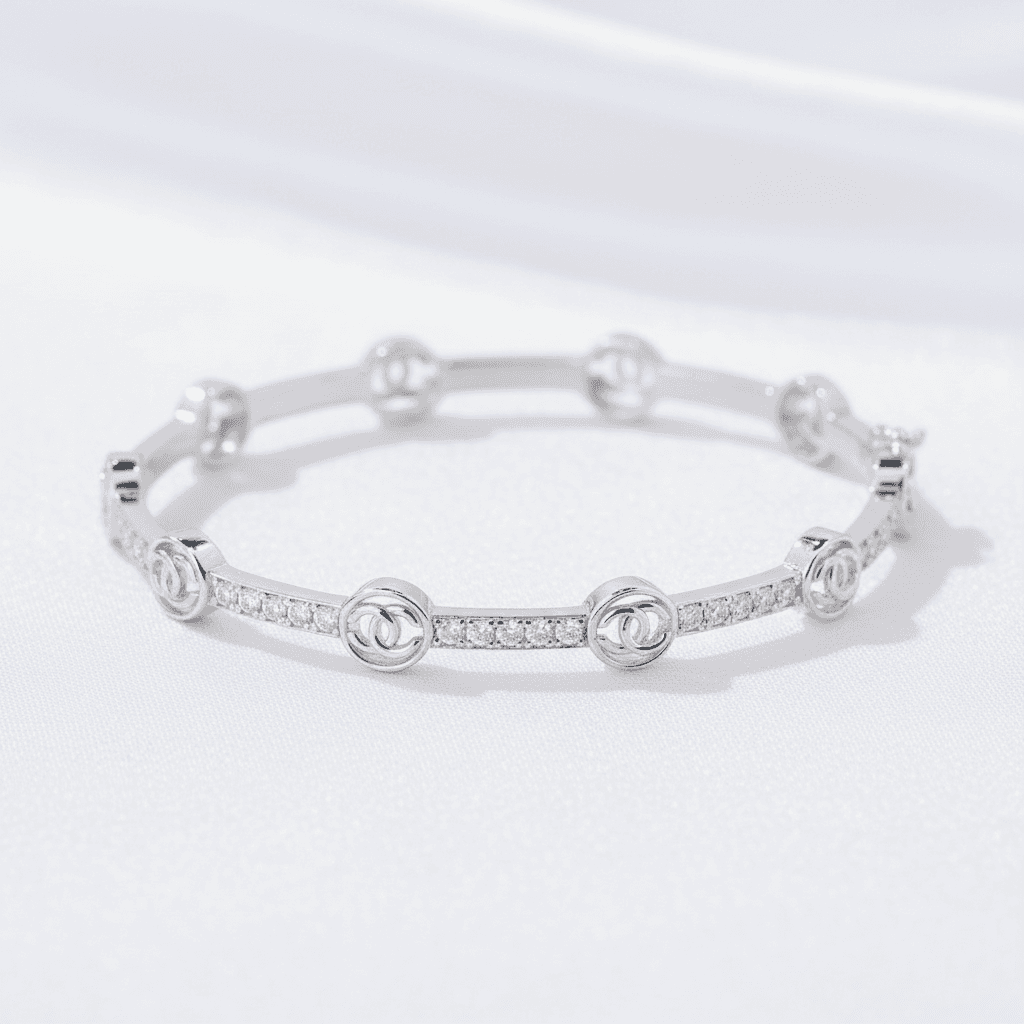 White Gold CC Station Diamond Bangle — SK028