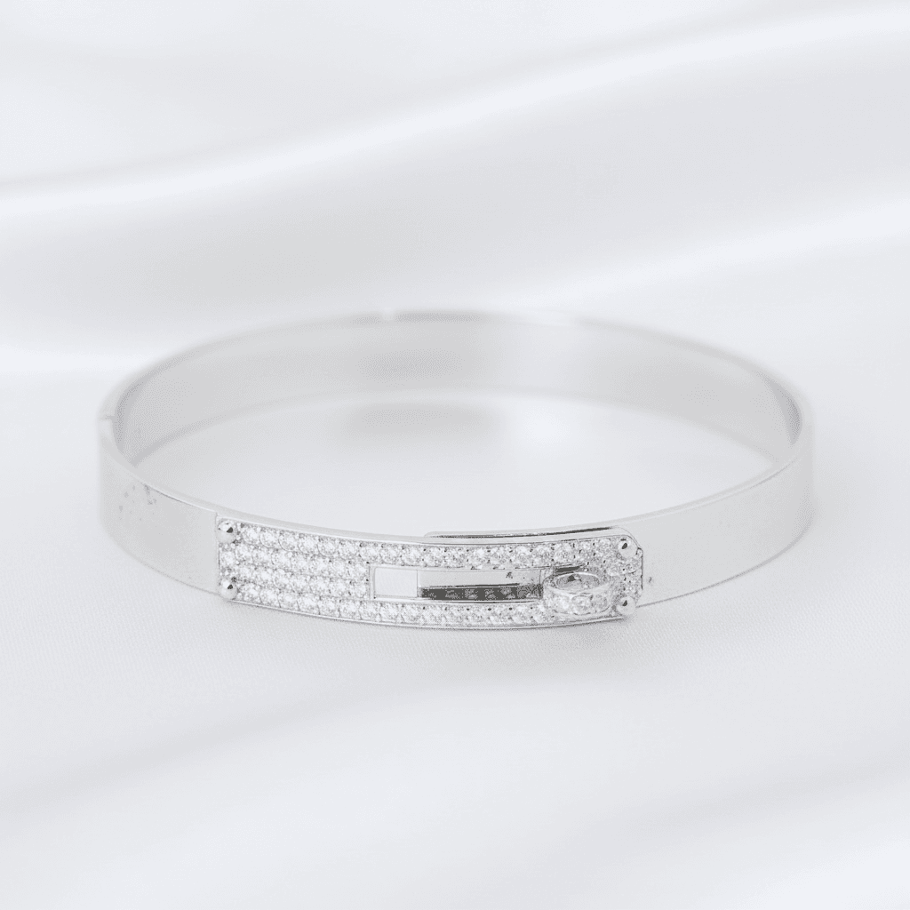 White Gold Lock-Motif Diamond Bangle — SK032