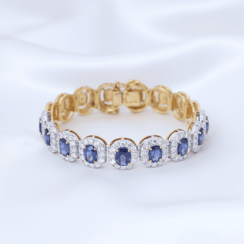Blue Sapphire Diamond Halo Bracelet — BR008