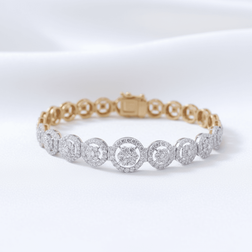 Round Halo Diamond Station Bracelet — BR011