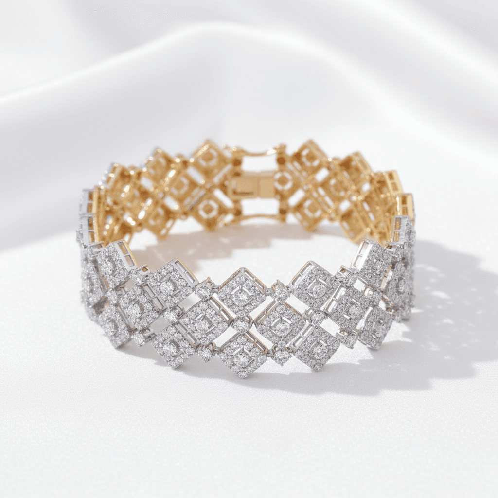 Square Halo Diamond Wide Bracelet — BR014