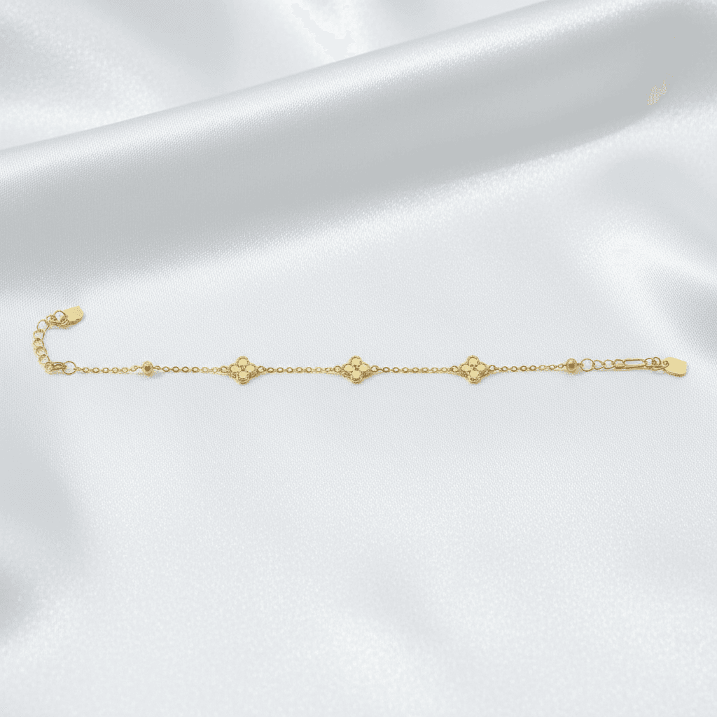Gold Triple Clover Station Chain Bracelet — BR020