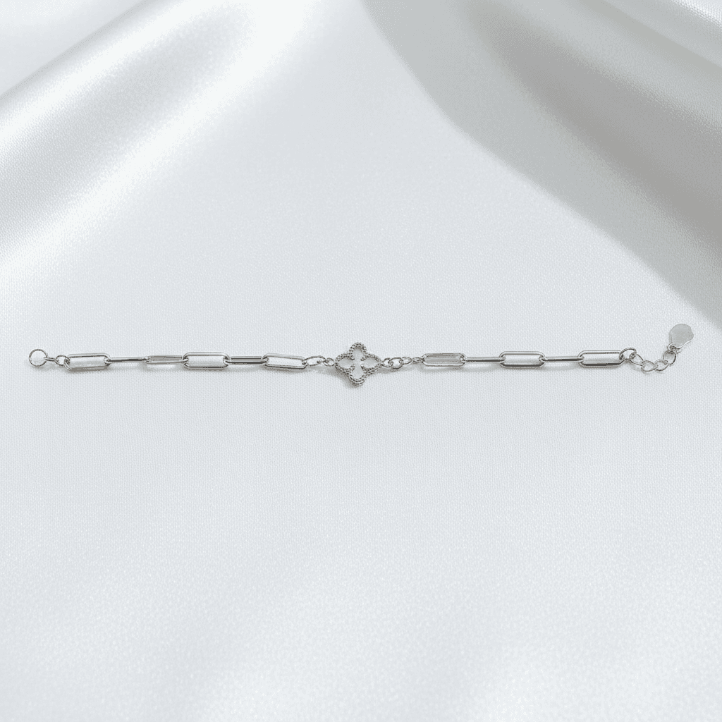 White Gold Clover Paperclip Chain Bracelet — BR022