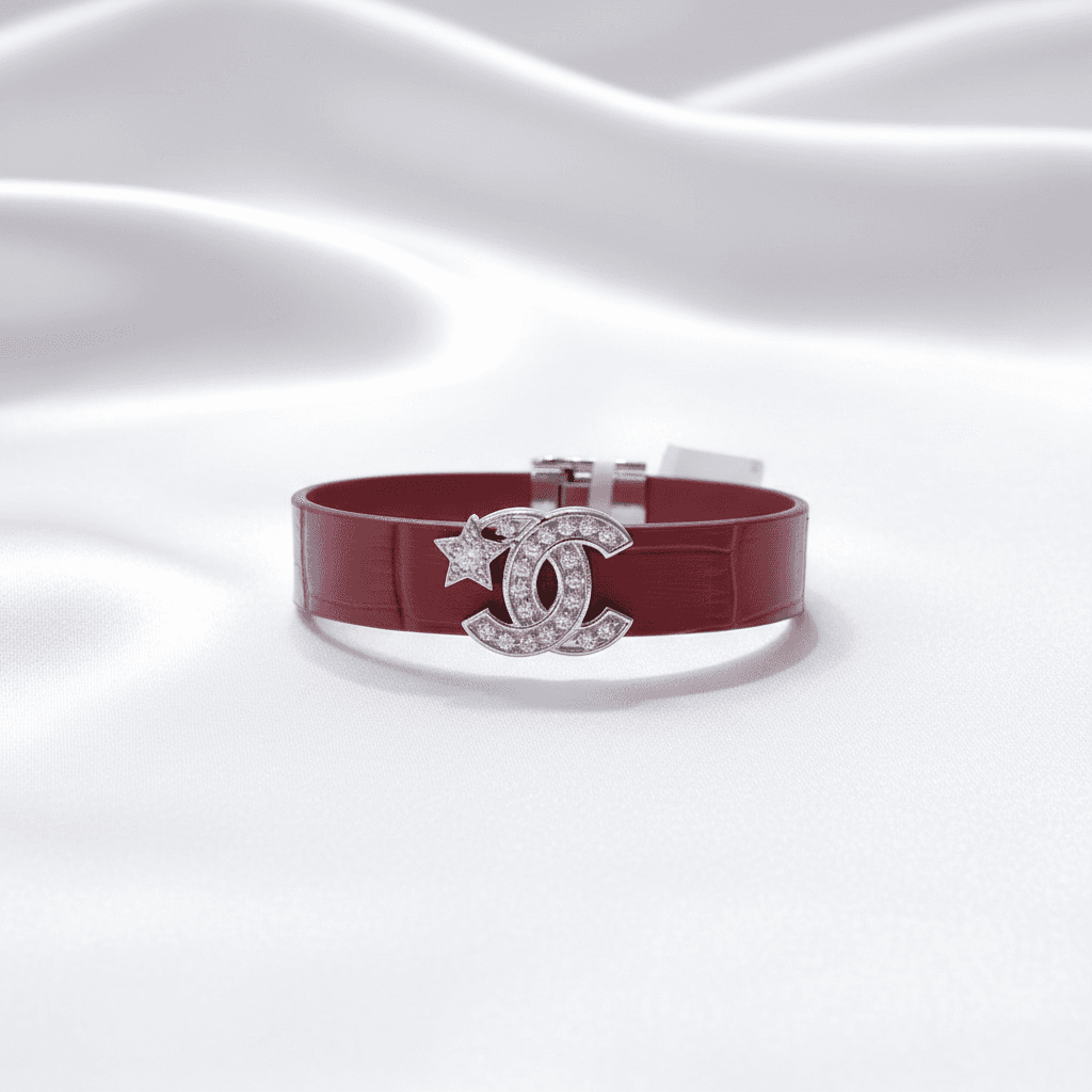 Red Leather CC Star Diamond Bracelet — BR024