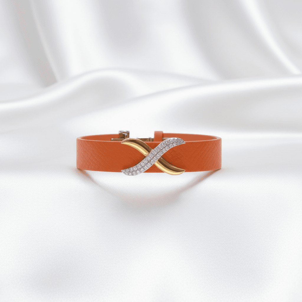 Orange Leather Infinity Diamond Bracelet — BR025