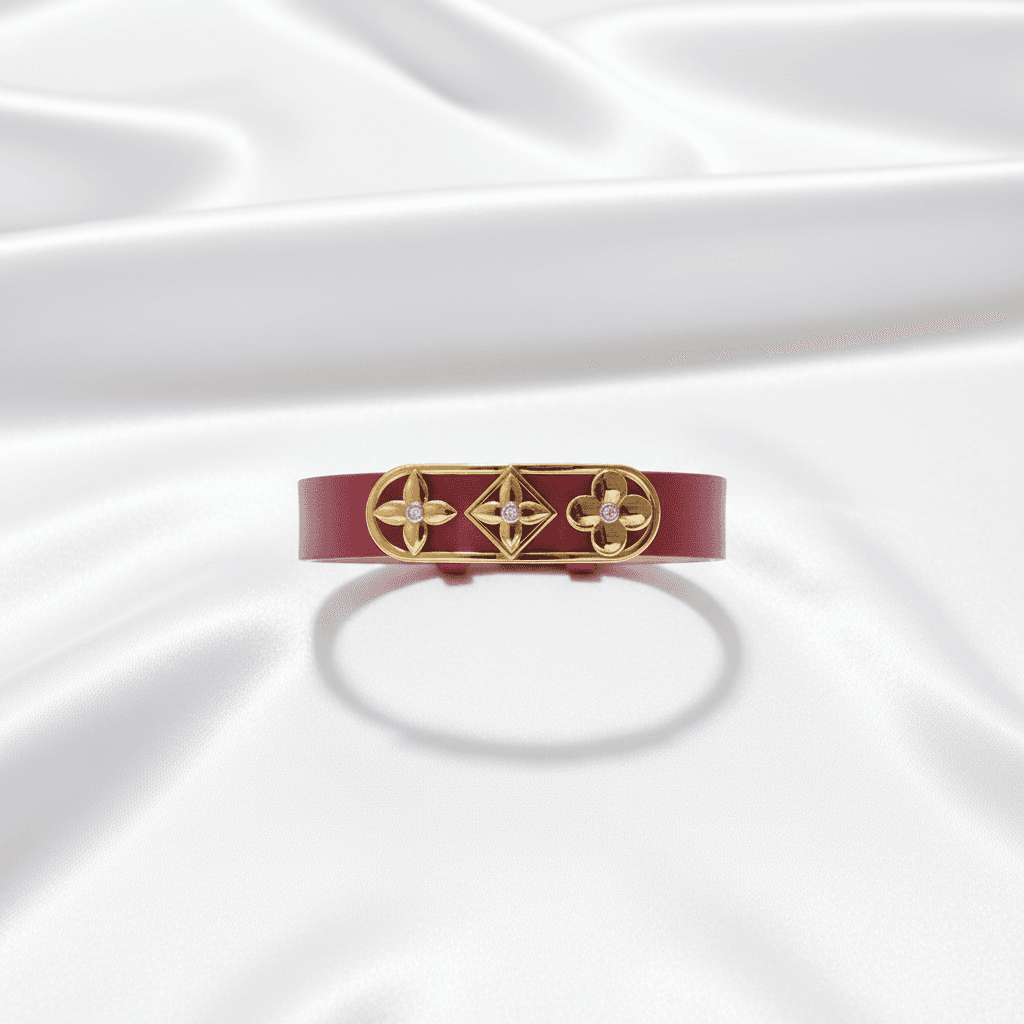 Red Leather LV Monogram Diamond Bracelet — BR026