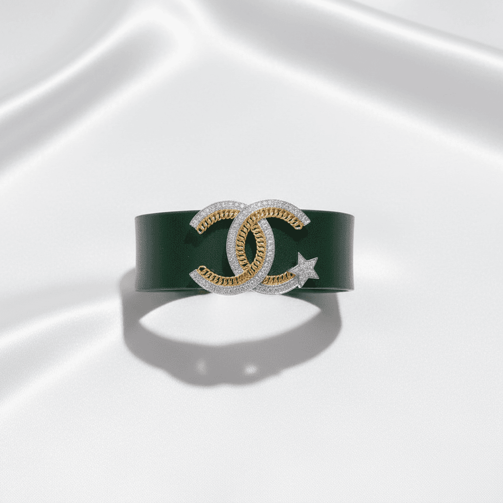 Green Leather CC Chain Star Diamond Bracelet — BR027
