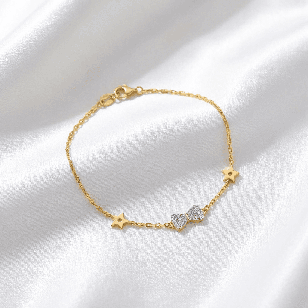 Diamond Bow & Star Gold Chain Bracelet — BR031