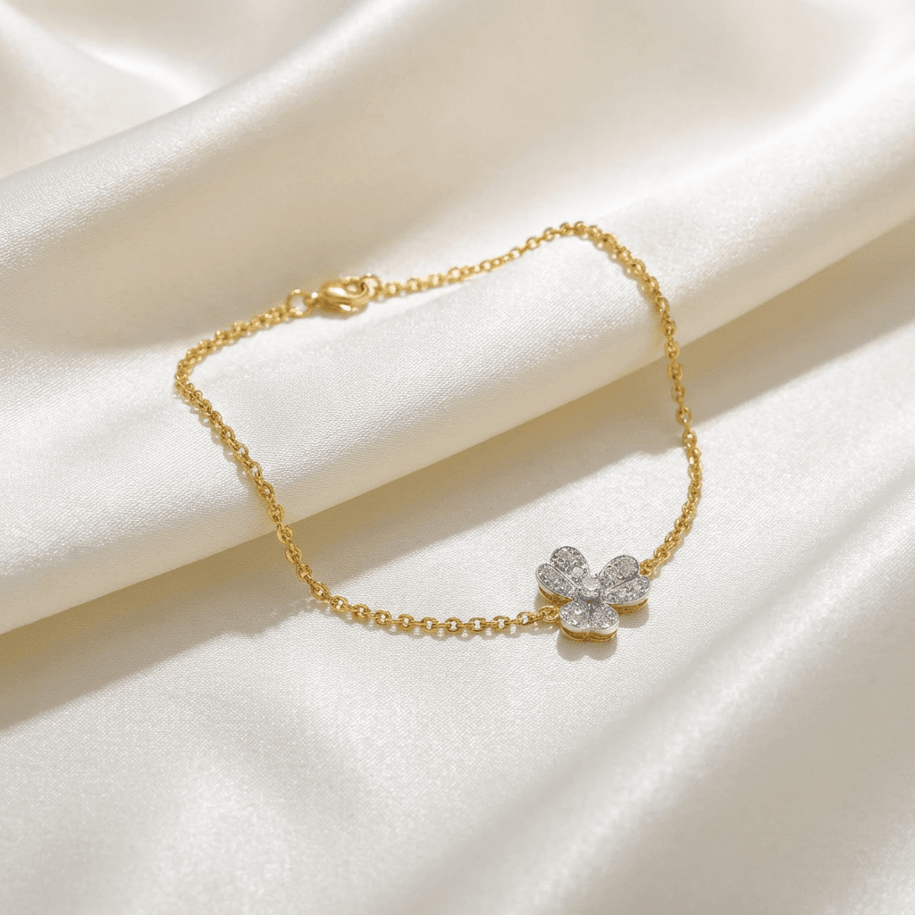 Diamond Flower Gold Chain Bracelet — BR032