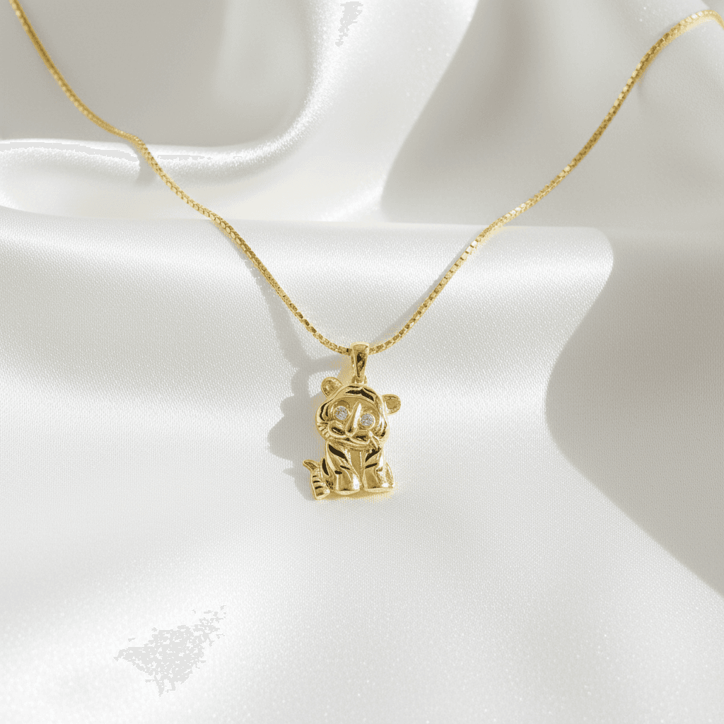 Gold Tiger Diamond Eyes Pendant Chain Necklace — CN002