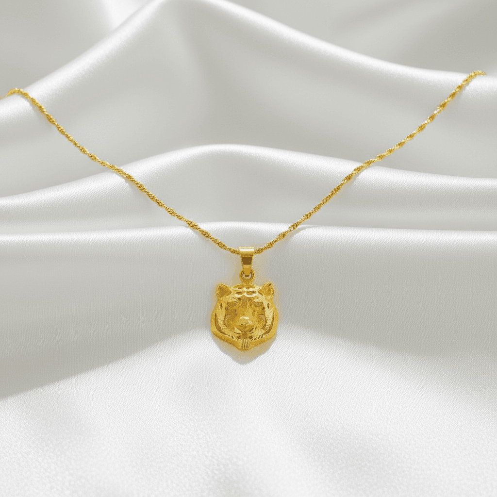 Gold Tiger Head Pendant Chain Necklace — CN003