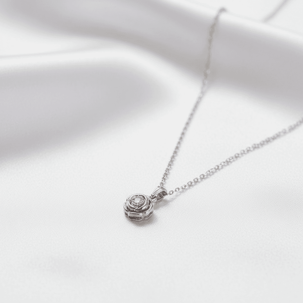 White Gold Rose Flower Diamond Chain Necklace — CN005