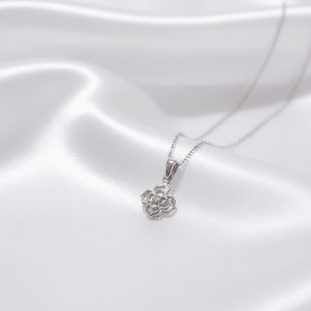 White Gold Openwork Flower Diamond Chain Necklace — CN006