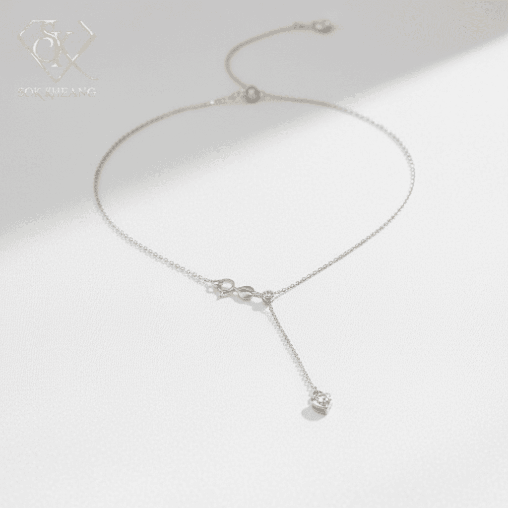 White Gold Infinity Heart Diamond Lariat Necklace — CN010