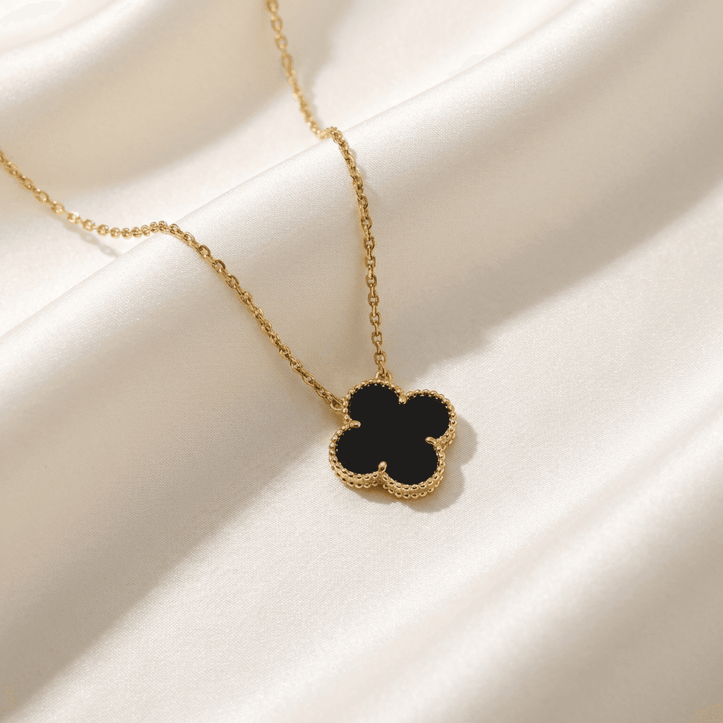 Gold Black Onyx Clover Chain Necklace — CN022