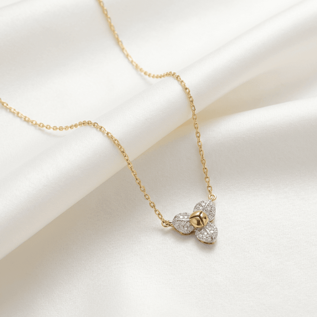 Two-Tone Diamond Flower Pendant Chain Necklace — CN023
