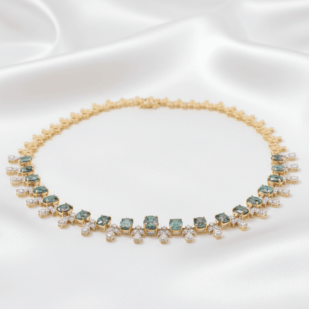 Gold Alexandrite Diamond Flower Station Necklace — DN004