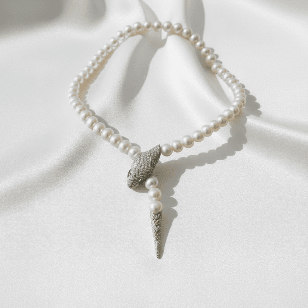 Pearl Coiled-Snake Diamond Emerald Eye Necklace — DN005