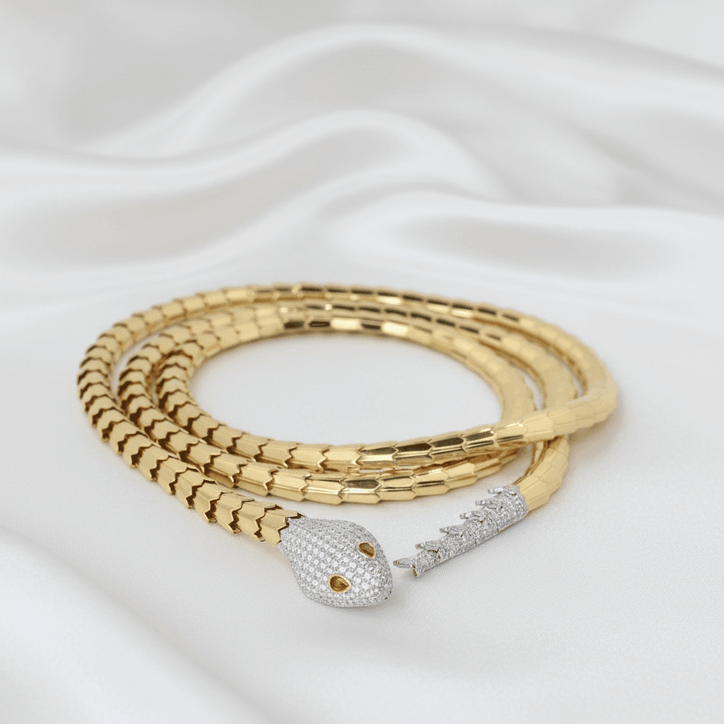Gold Coiled-Snake Diamond Ruby Eye Necklace — DN007