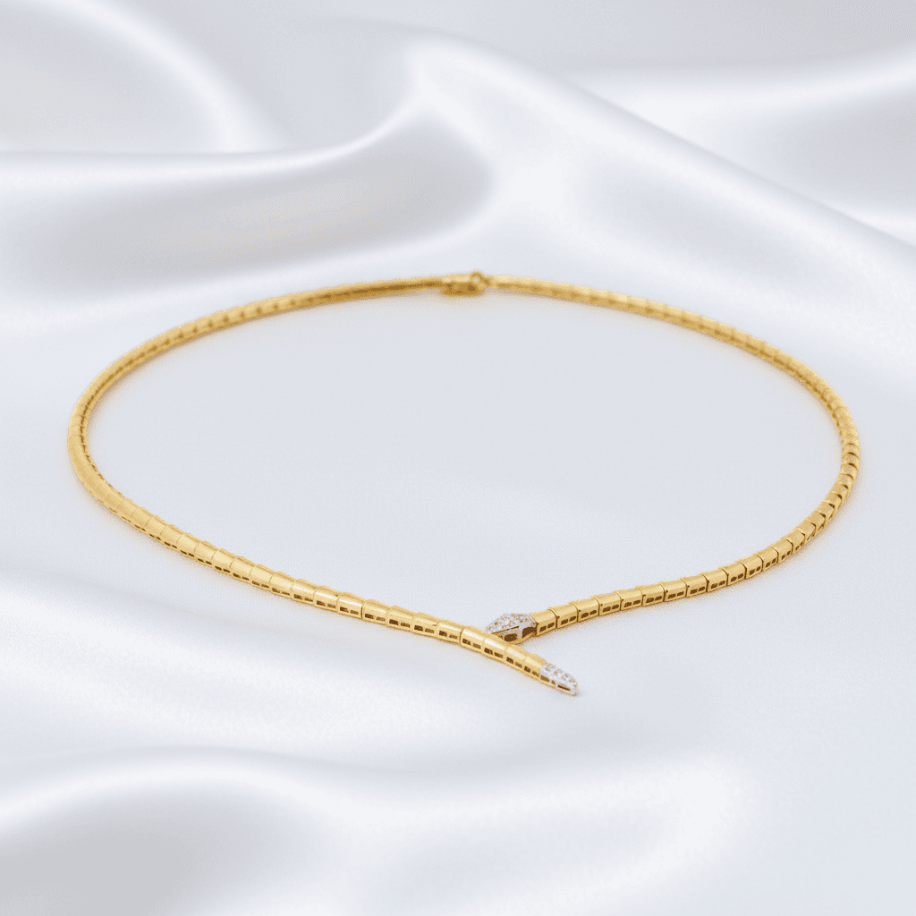 Gold Snake Bypass Diamond Choker Necklace — DN008