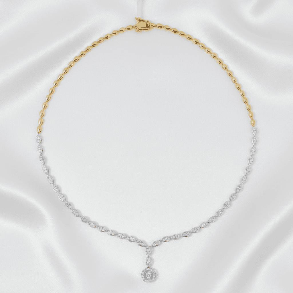 Two-Tone Marquise Diamond Halo Drop Necklace — DN017