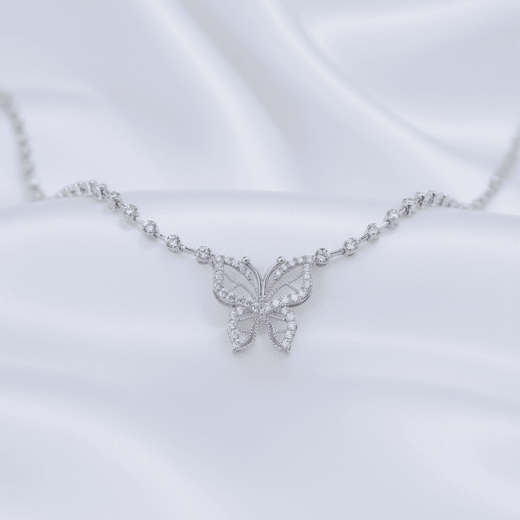 White Gold Diamond Butterfly Necklace — DN024