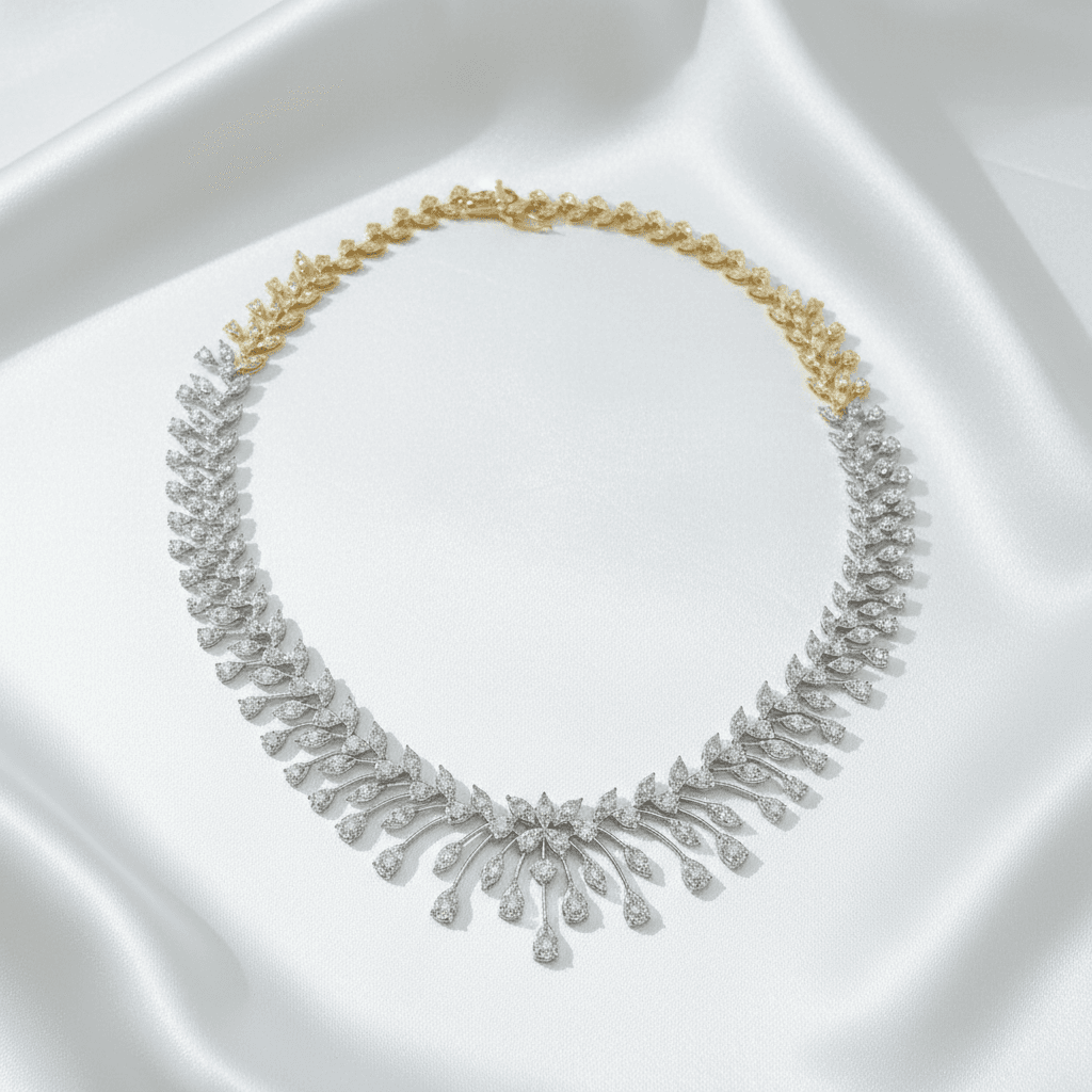 Two-Tone Leaf Fringe Diamond Collar Necklace — DN026