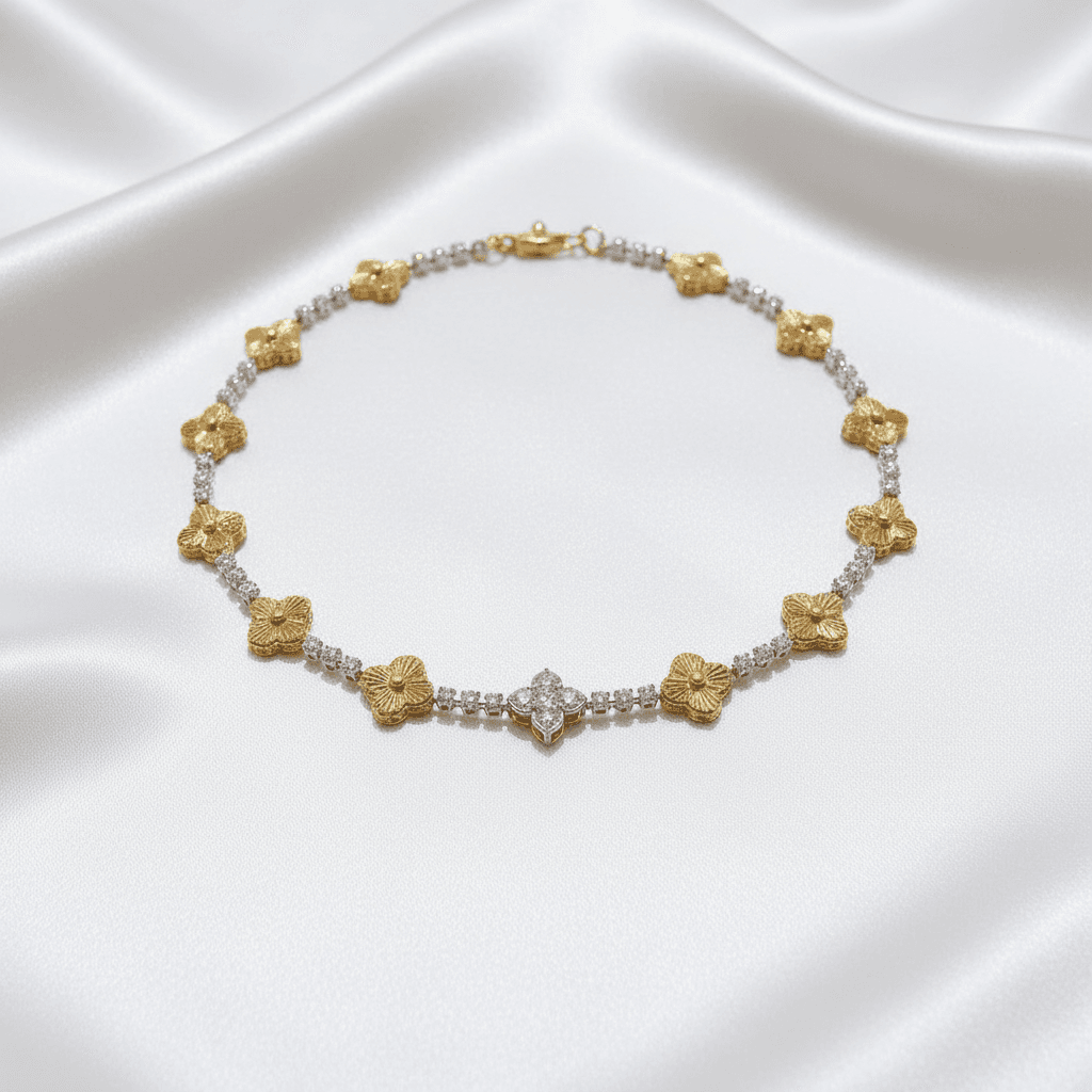 Two-Tone Gold & Diamond Flower Choker Necklace — DN028