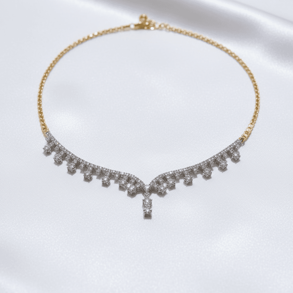 White Gold Diamond Flower Drop Choker Necklace — DN031