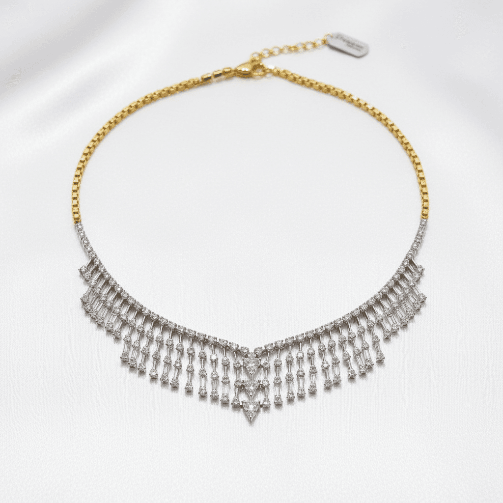 White Gold Diamond Fringe Choker Necklace — DN032
