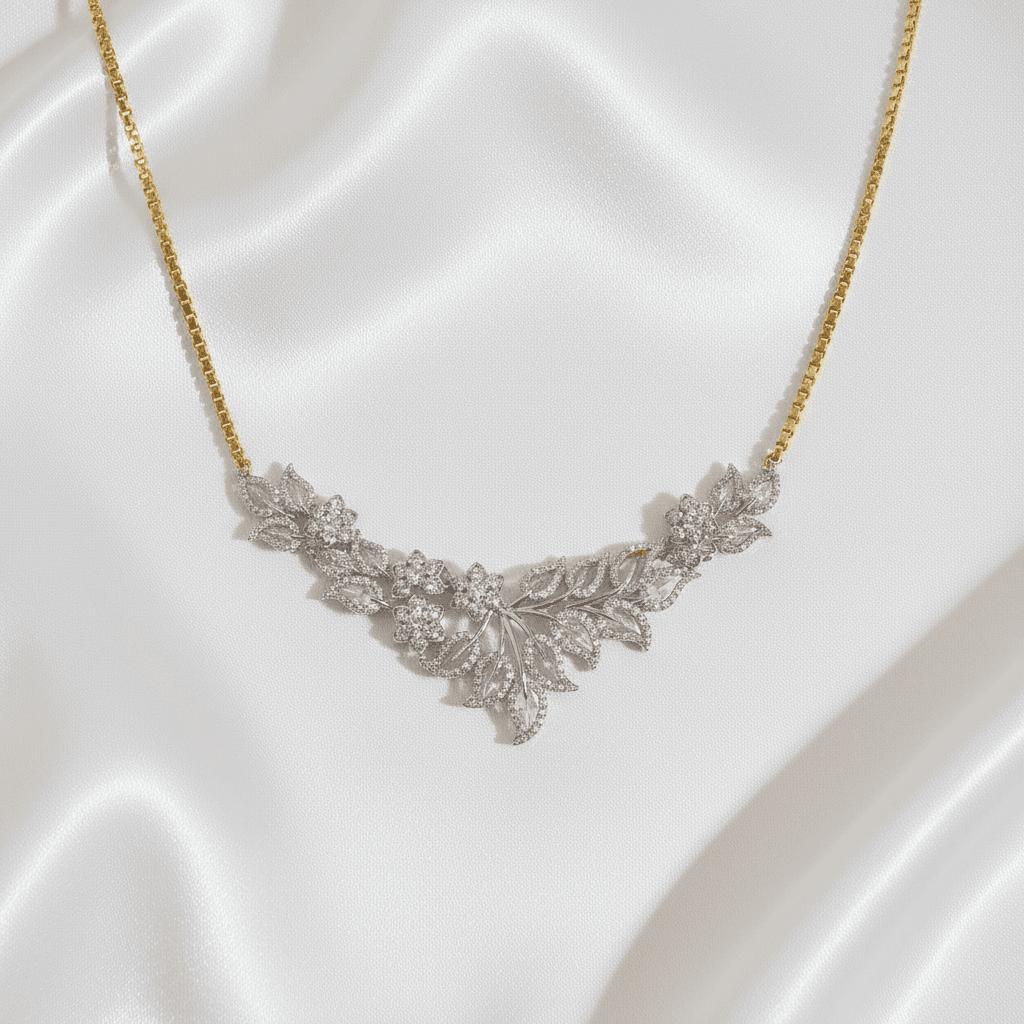 Two-Tone Floral Leaf Diamond Collar Necklace — DN035
