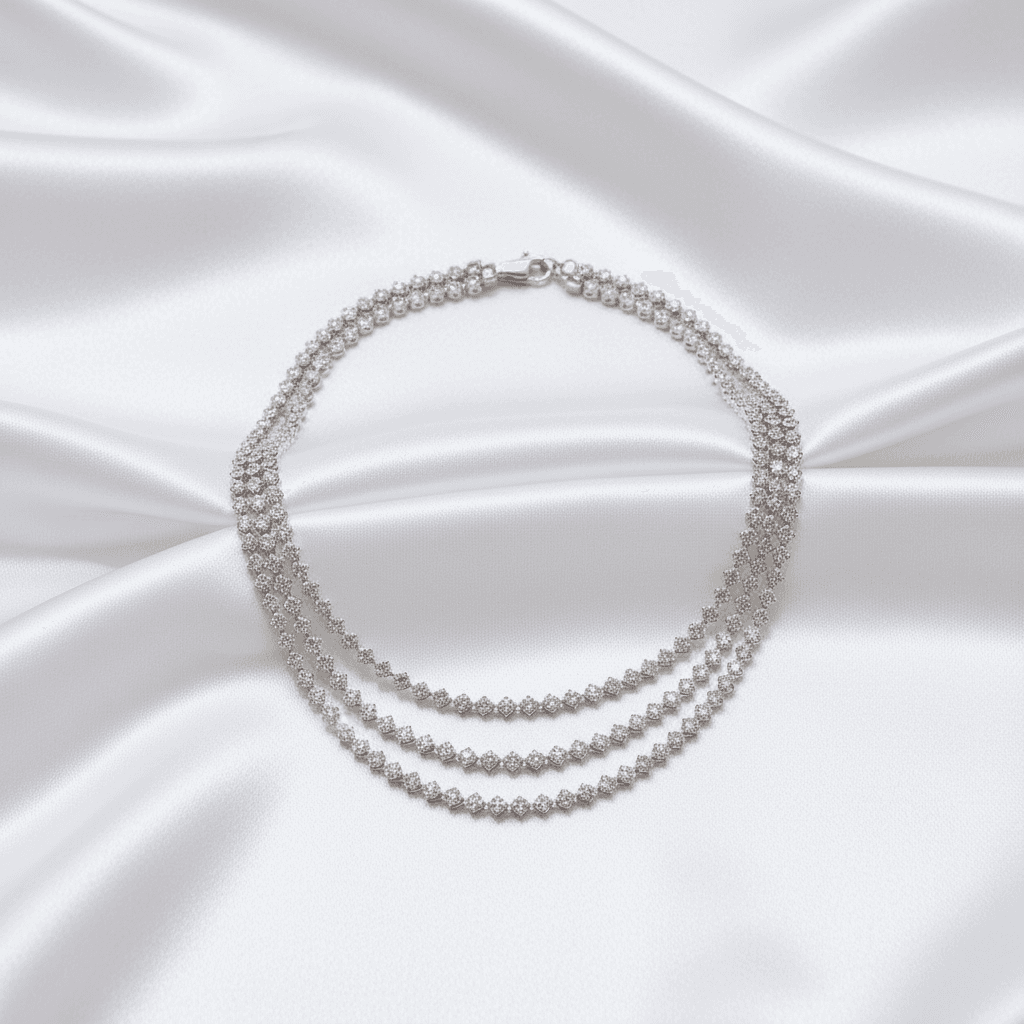 White Gold Layered Tennis Diamond Necklace Set — DN040
