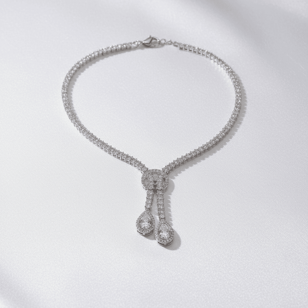 White Gold Lariat Teardrop Diamond Necklace — DN042