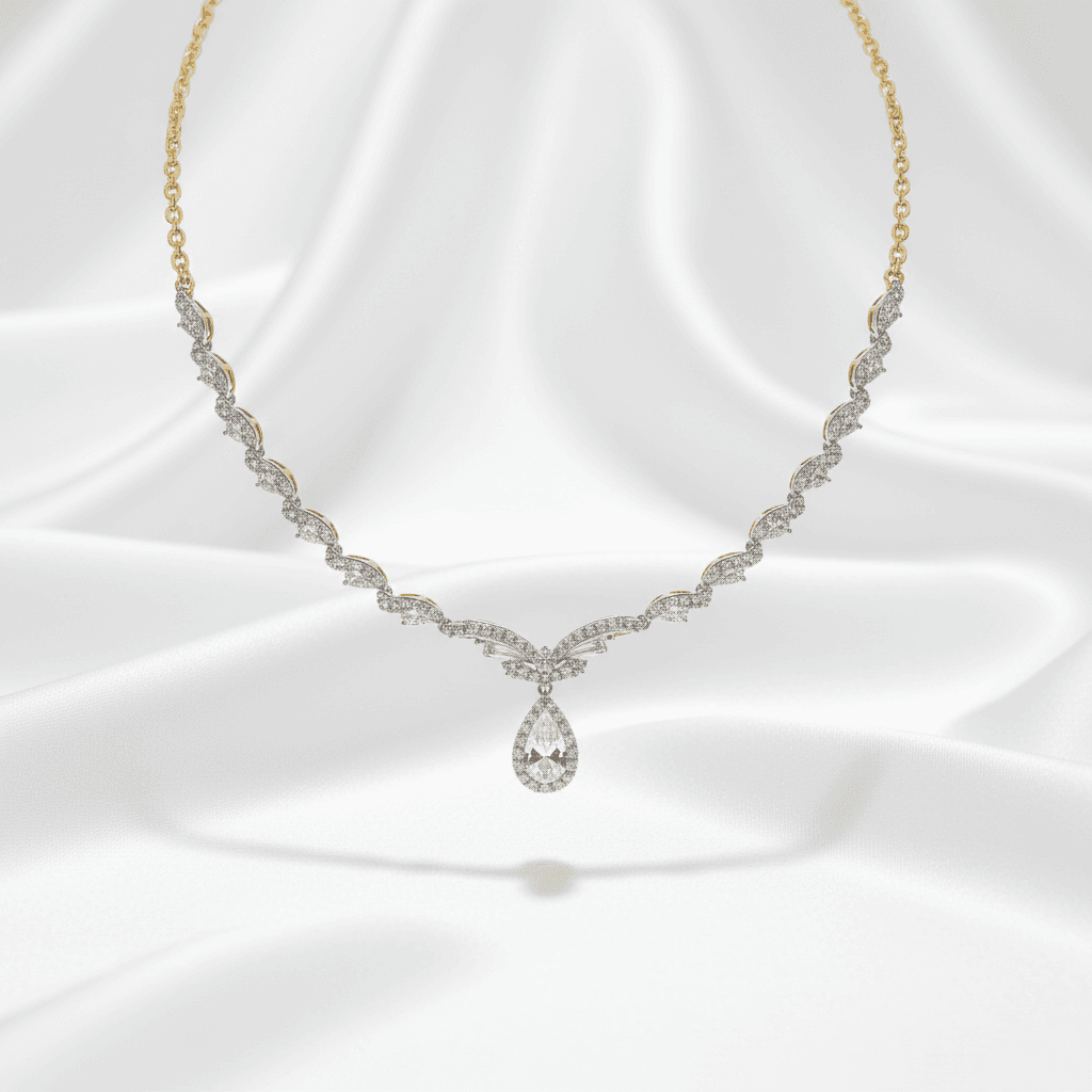 Pear Drop Diamond Pendant Necklace 18K Gold — DN047