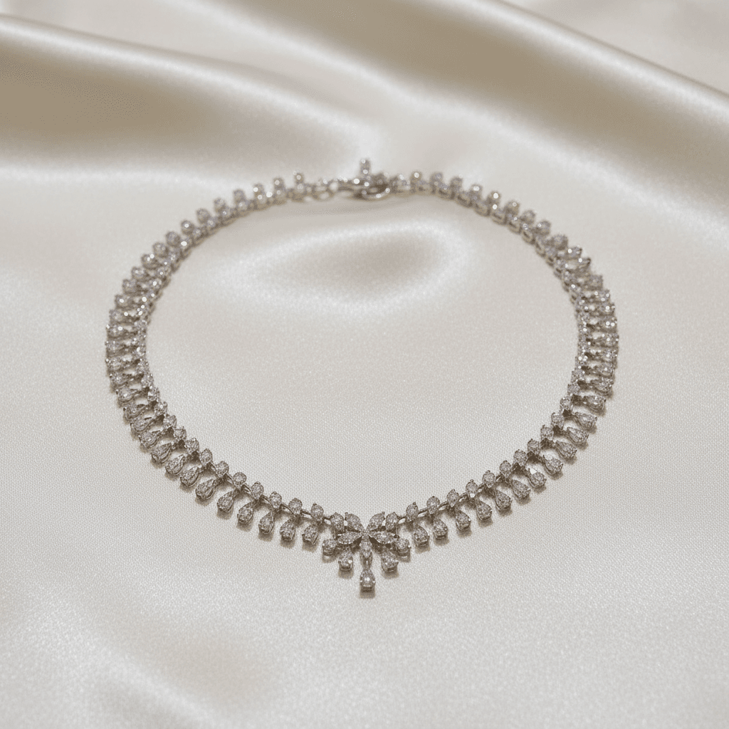 White Gold Fringe Diamond Drop Necklace — DN070