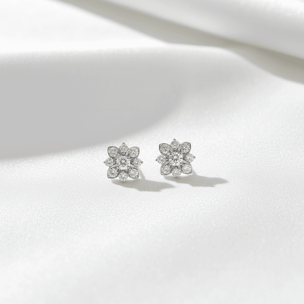 Flower Cluster Diamond Stud Earrings — E003