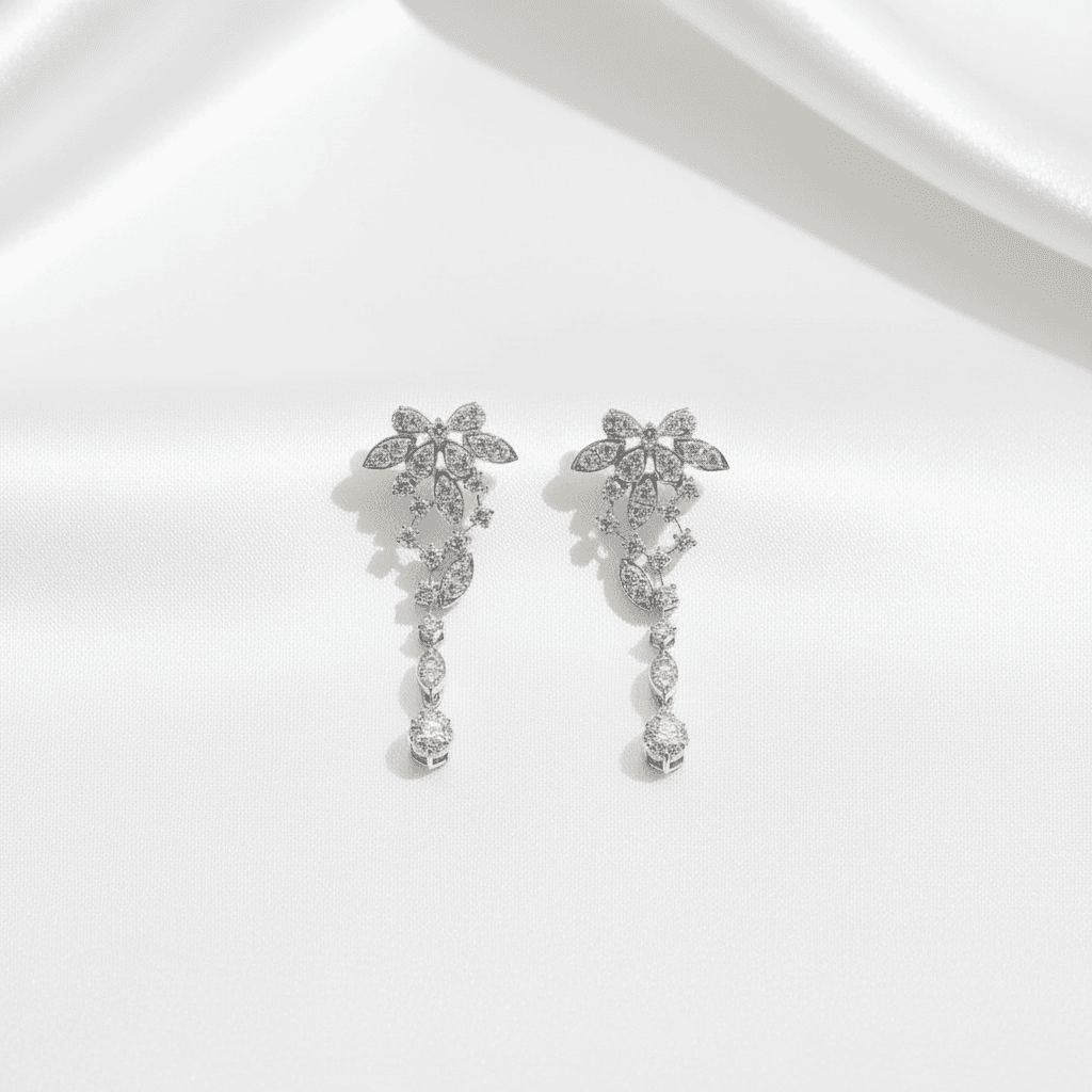 Floral Chandelier Diamond Drop Earrings — E006