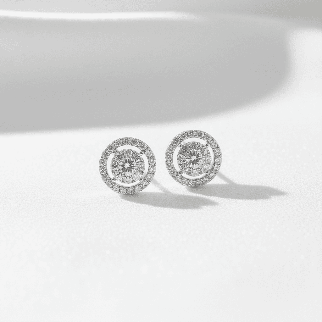 Double Circle Halo Diamond Stud Earrings — E008