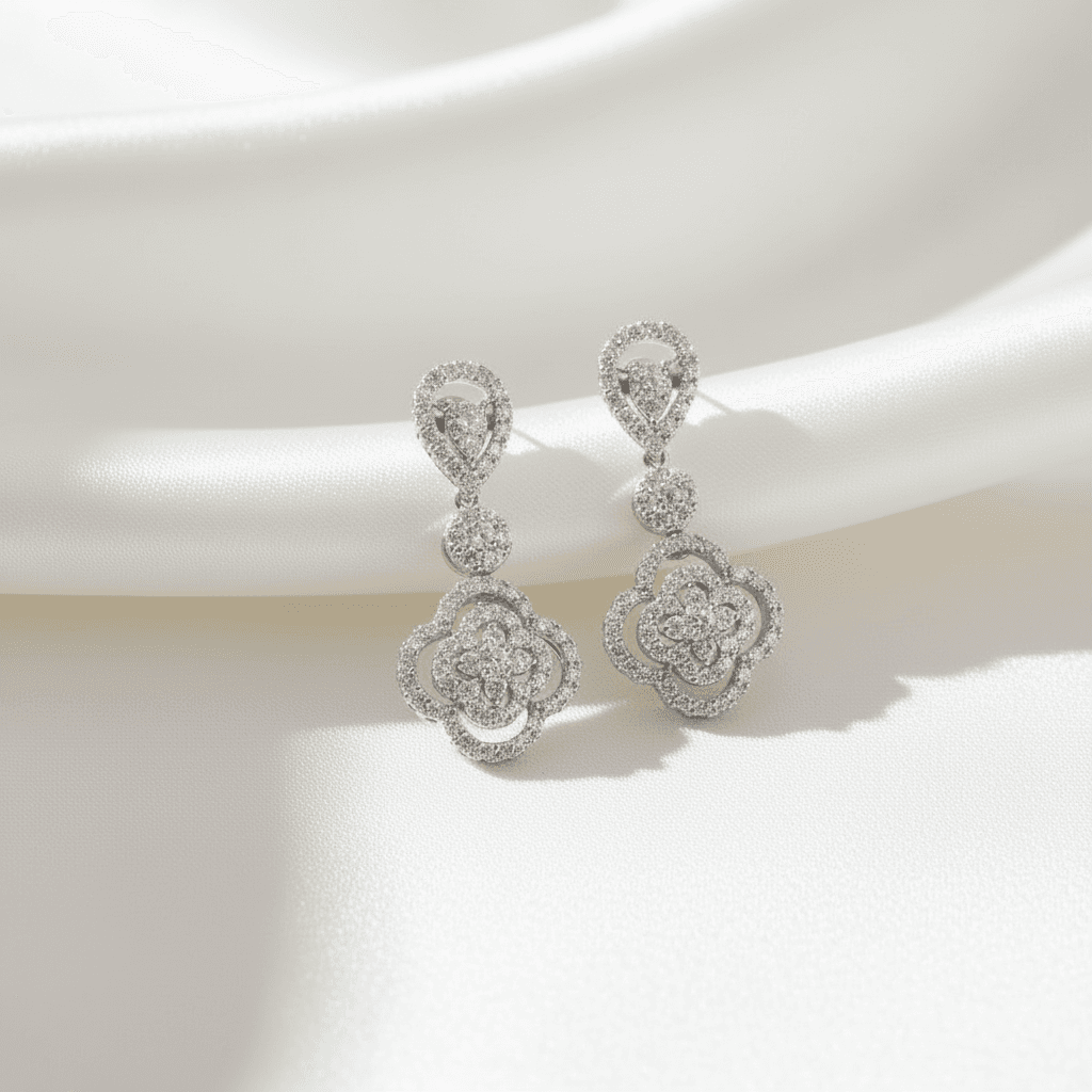 Flower Clover Diamond Drop Earrings — E012