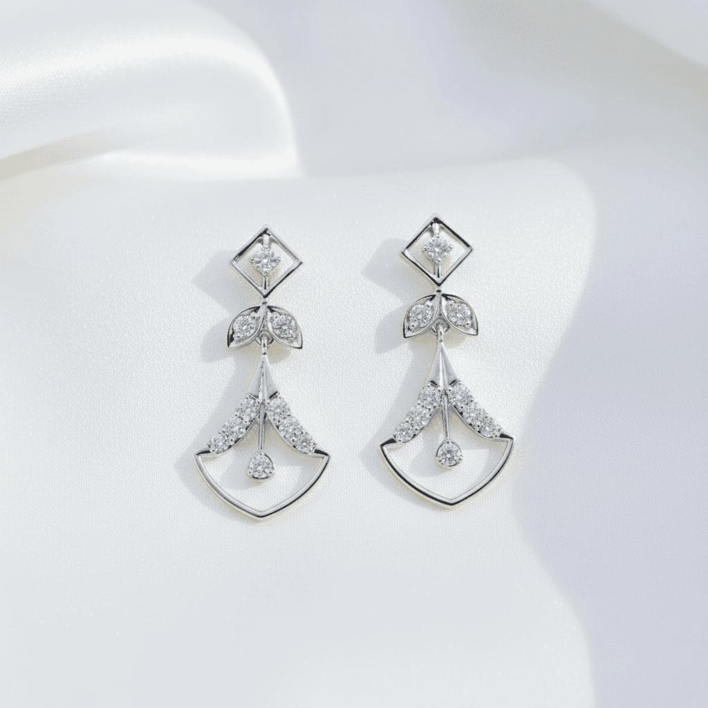 Geometric Fan Diamond Drop Earrings — E017