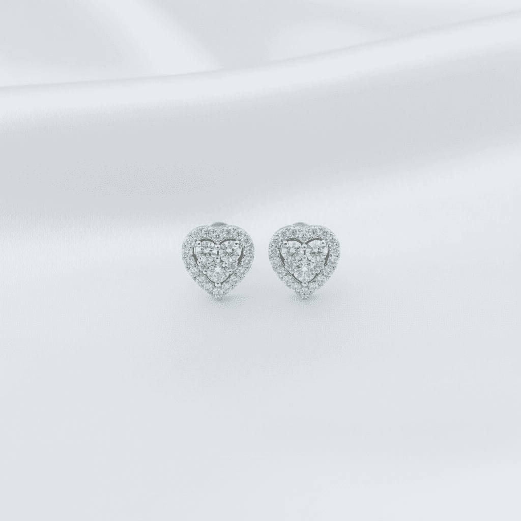 Heart Halo Diamond Stud Earrings — E023