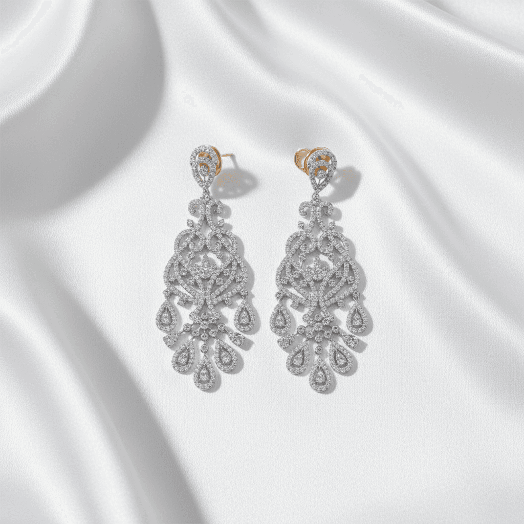 Grand Chandelier Filigree Diamond Drop Earrings — E031